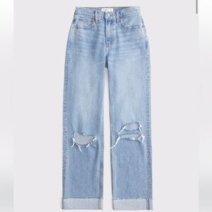 Abercrombie Curve Love High Rise 90s Relaxed Jean Cuffed Hem Ripped